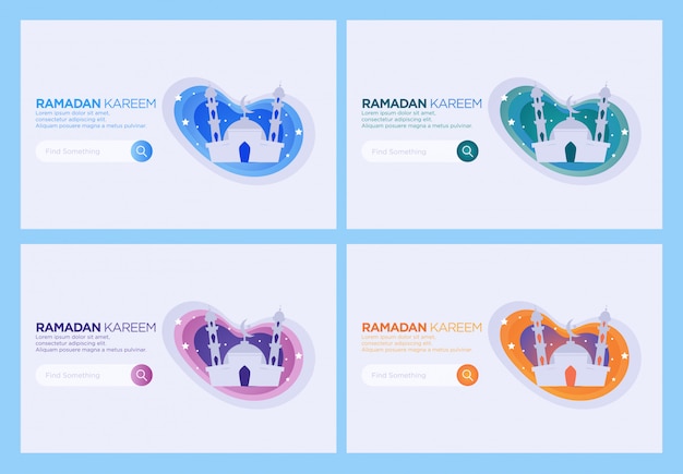 Landing page template, Set Of Mosque Web Design Template. Happy Ramadan.