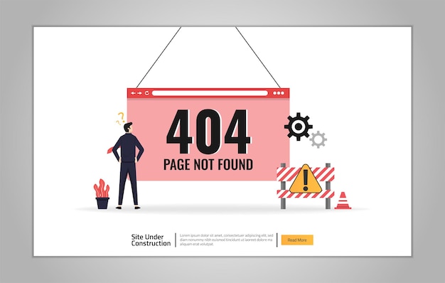 Vector landing page template of site is under construction concept. maintenance error symbol