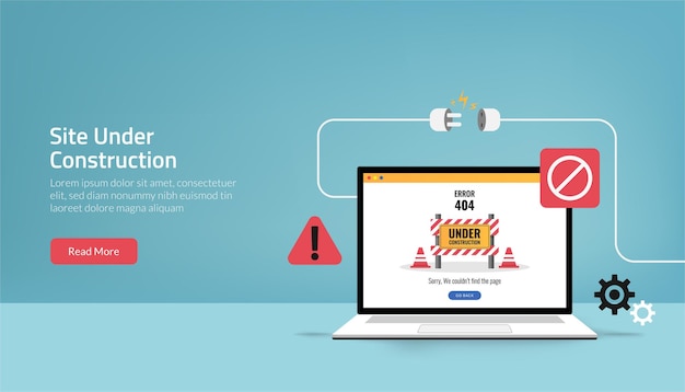 Landing page template of site is under construction concept. maintenance error symbol