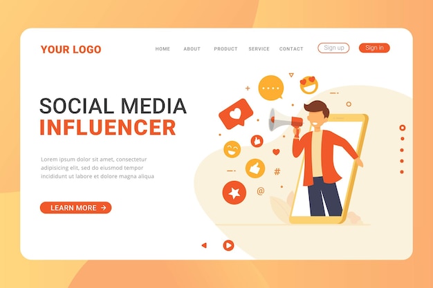 Landing page template social media influencer design concept