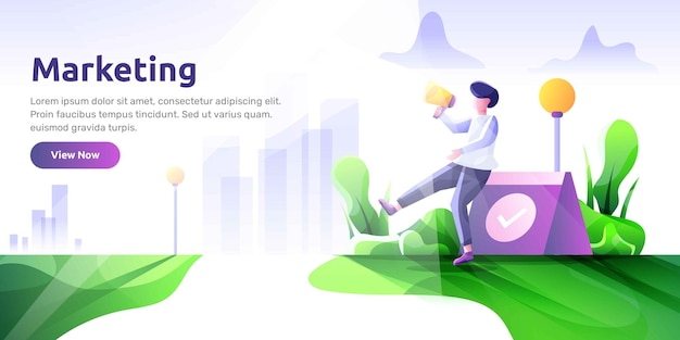 Landing page template of Social media marketing. Modern Illustration