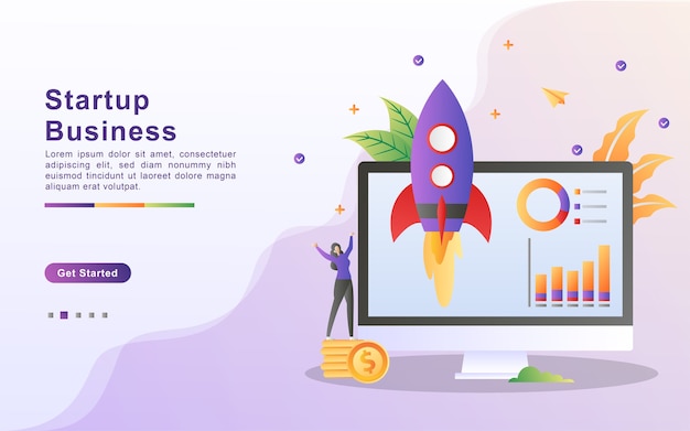 Vector landing page template of startup business in gradient effect style