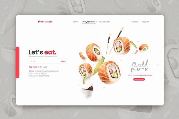 Vector landing page template for sushi restaurant