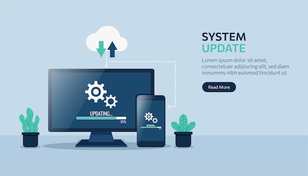 Landing page template of system update on computer and smartphone devices .