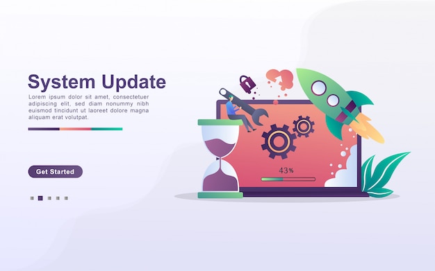 Vector landing page template of system update in gradient effect style