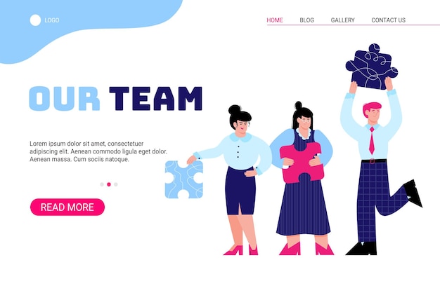 Vector landing page template of the teamwork concept