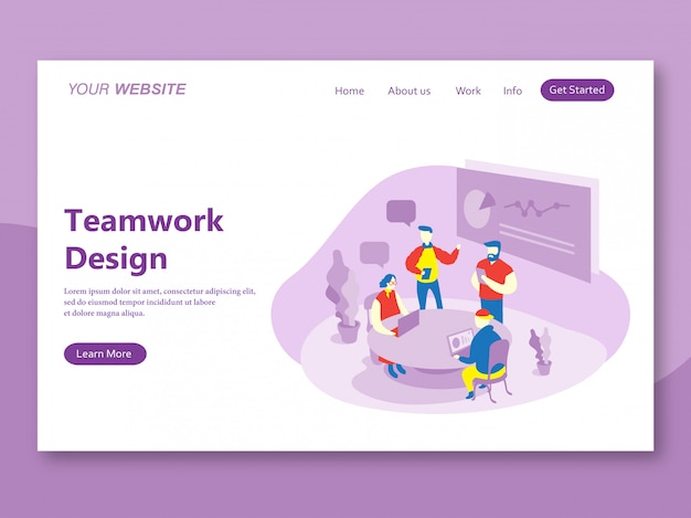 Landing page template of teamwork design purple domination