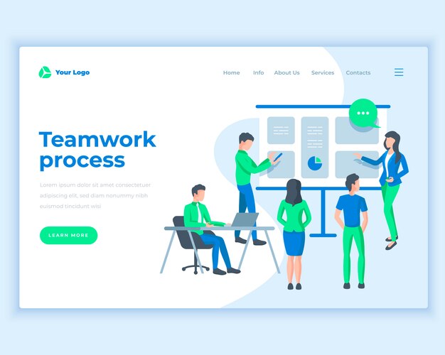 Landing page template teamwork process concept with office people.