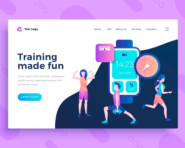 Landing page template training made fun concept with people modern flat design web page design for website and mobile website vector illustration