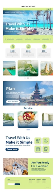 Vettore modello di pagina di destinazione per il servizio di viaggi e vacanze