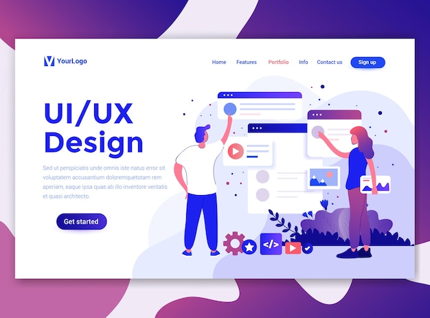 Vector landing page template of ui and ux design