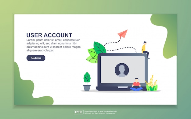 Landing page template of user account