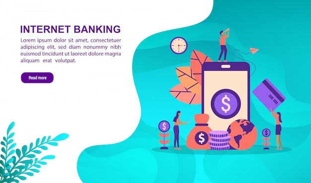 Landing page template. vector illustration concept of internet banking with character.