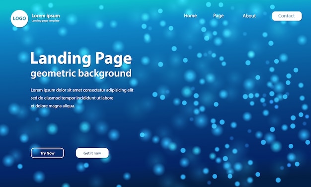 Vector landing page template with blurred particle wave