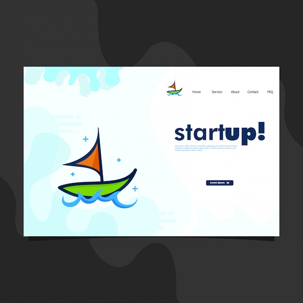 Vector landing page template with boat