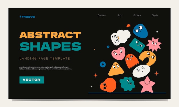 Landing page template with a collection of abstract geometric falling figures