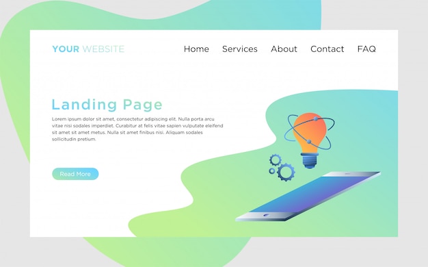 landing page template with creative process illustration