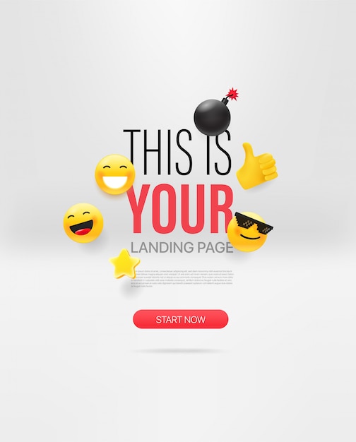 Landing page template with cute elements and sample text.