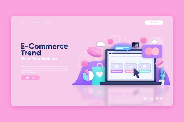 Vector landing page template with e-commerce trend