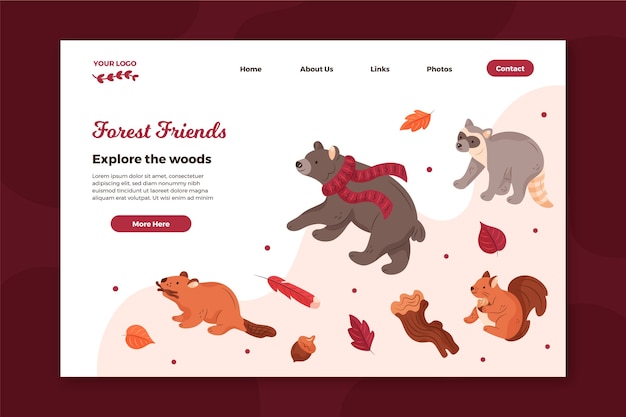 Landing page template with forest animals