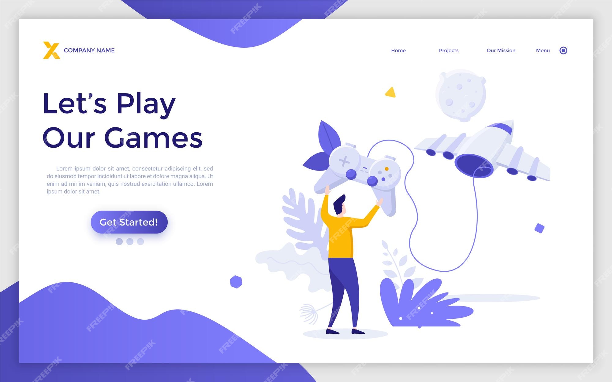 Game website landing page design template Vector Image