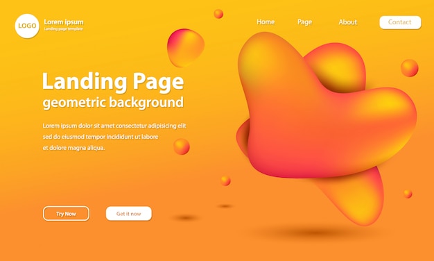 Vector landing page template with golden liquid shapes