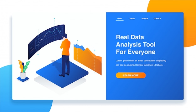 Landing page template with illustration of data analysis