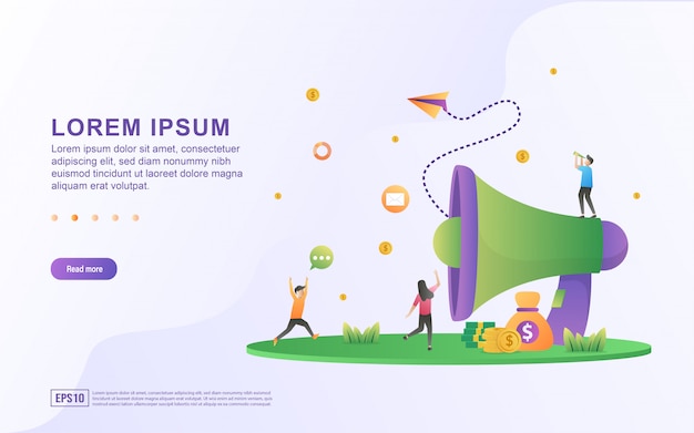 Landing page template with illustrations inviting friends to join the referral program