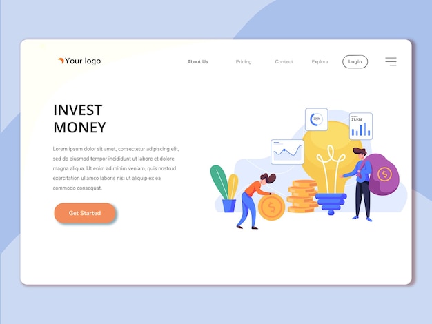 Landing page template with Invest