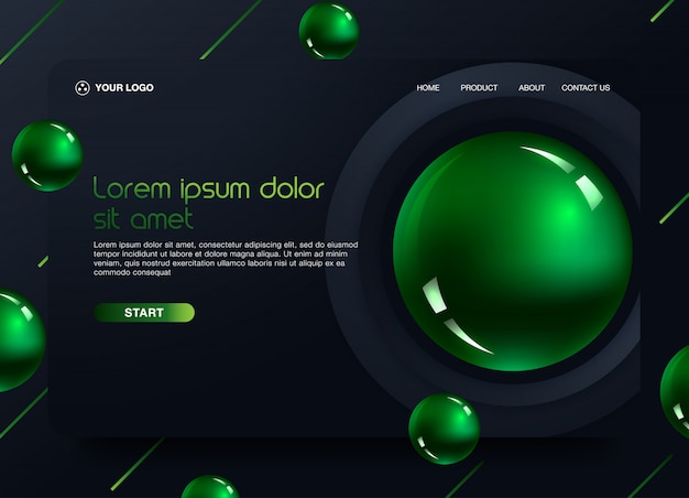 Vector landing page template with liquid fluid shapes