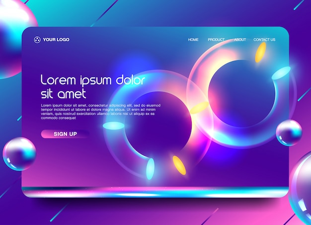 Landing page template with liquid fluid shapes 