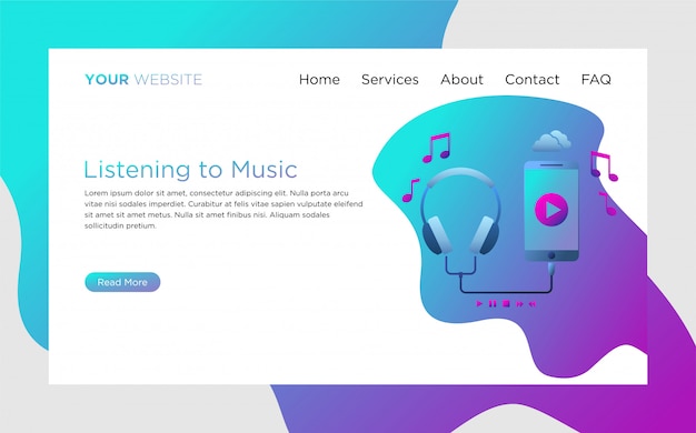 landing page template with listening to music illustration