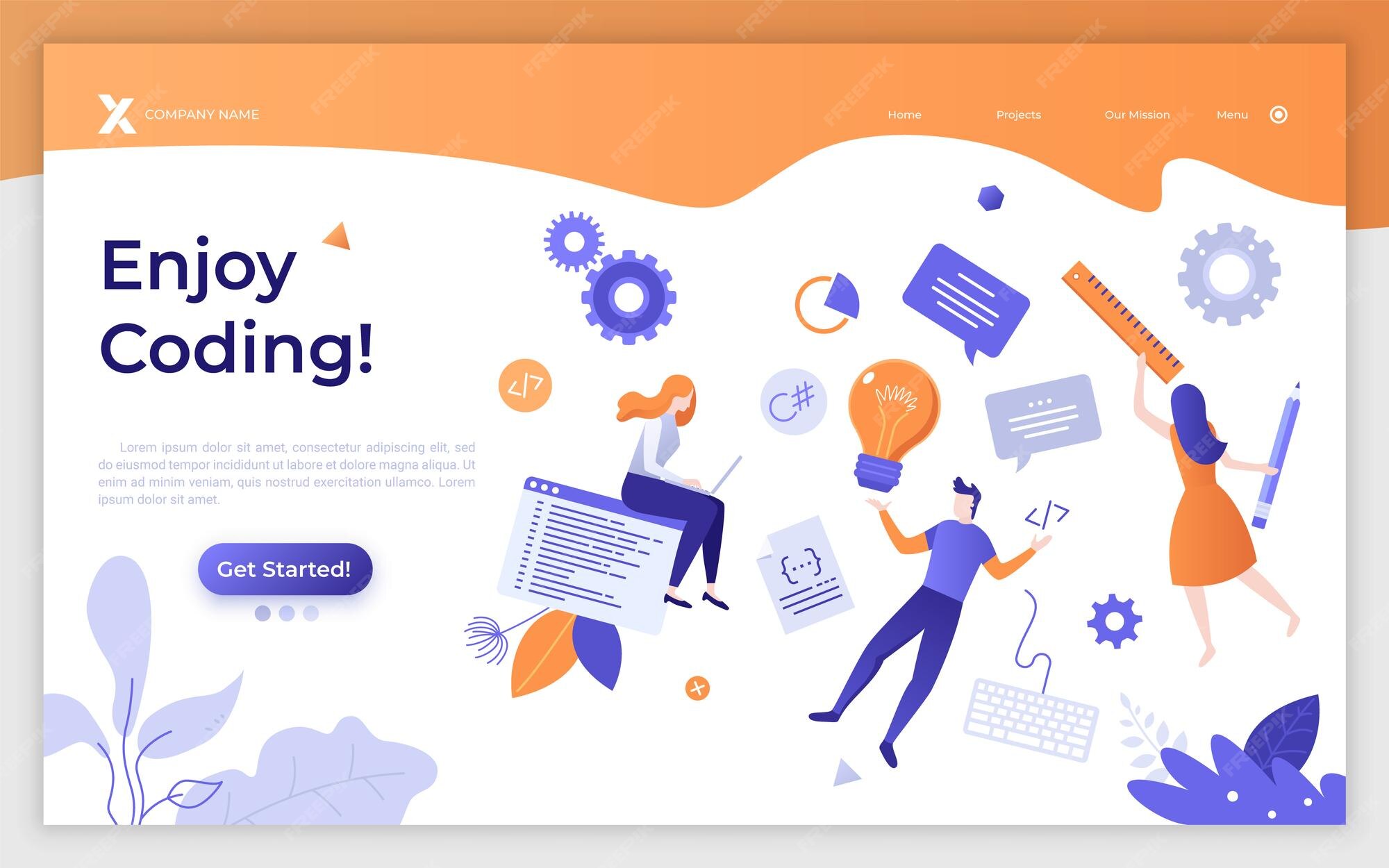 Premium Vector | Landing page template with programmers working on ...