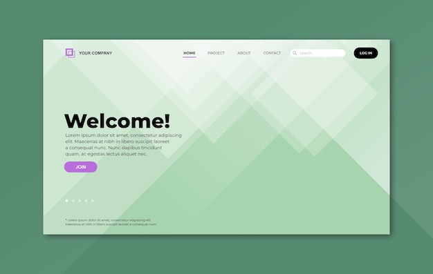 ベクトル ウェブサイトのホームページの緑の背景に三角形の幾何学的形状の透明なガラスを使用したランディング ページ テンプレート