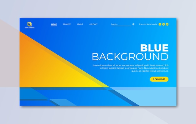 Landing page template with triangle geometry shape on blue background