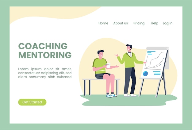 landing page template with two people doing business planning coaching