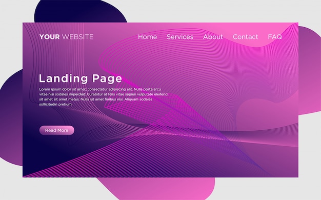 ベクトル 波線グラデーションのランディングページテンプレート