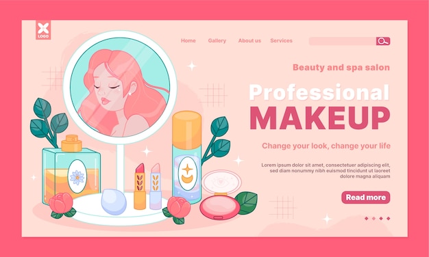 Vector landing page template for women's beauty and care