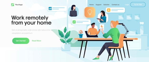 Landing page template of work remotely from your home