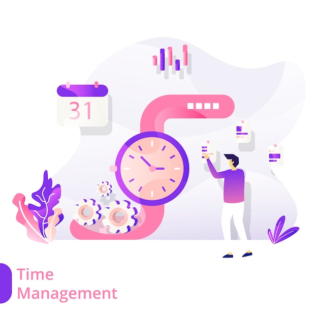 Vector landing page time management vector illustration modern concept