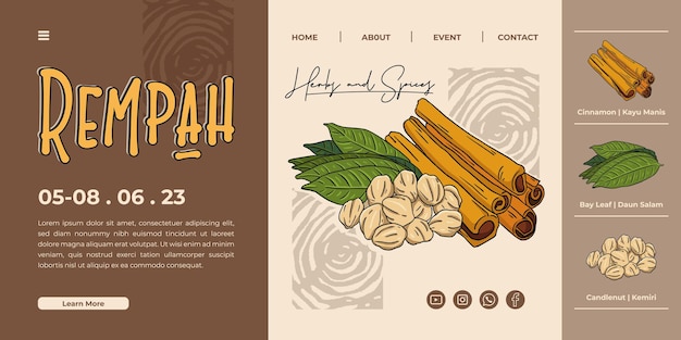 Landing Page for Traditional herbal drink hand drawn illustration Template