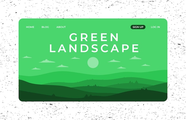 Landing page vector design with green landscape illustration for app and website templates