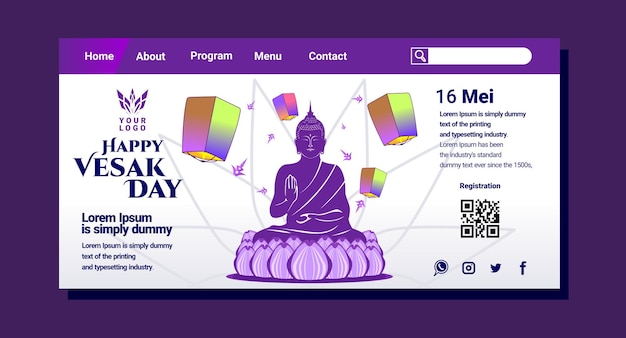 Landing page for vesak day with buddha vector