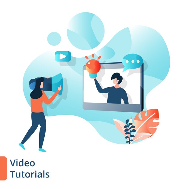 Vector landing page video tutorials  illustration, education online ,