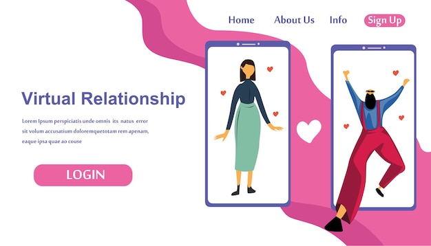 Landing Page Virtual Relationship, online dating and social networking concept vector template design illustration