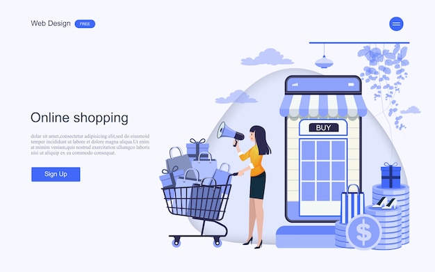 Modello web della pagina di destinazione per acquisti e servizi online