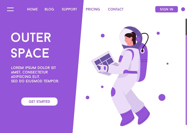 Landing page or web template of outer space concept