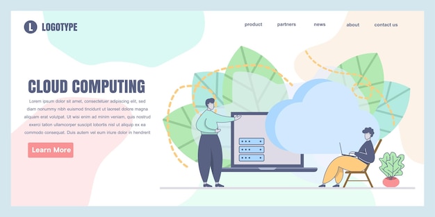 Vettore pagina di destinazione per il sito web dell'illustrazione del concetto di design della società di cloud computing