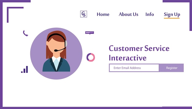 Vector landing page website customer service interactive , call center for online shopping and business concept vector template design illustration