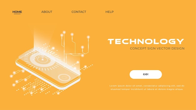 Landing page for a website related to technology electronics computers and telephones in isometric